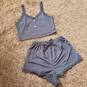Women's Gray Lace Trim Sleepwear Set